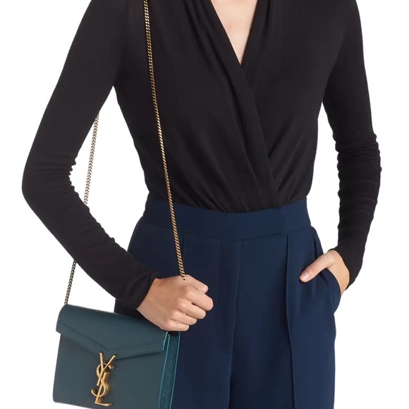 Yves Saint Laurent Dark Green Clutch with Gold Chain - Picture 4 of 4